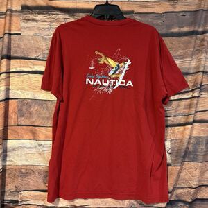 Nautica Men's XL Red T-Shirt Oahu Big Wave Sail Surfing Tee Graphic Double Sided